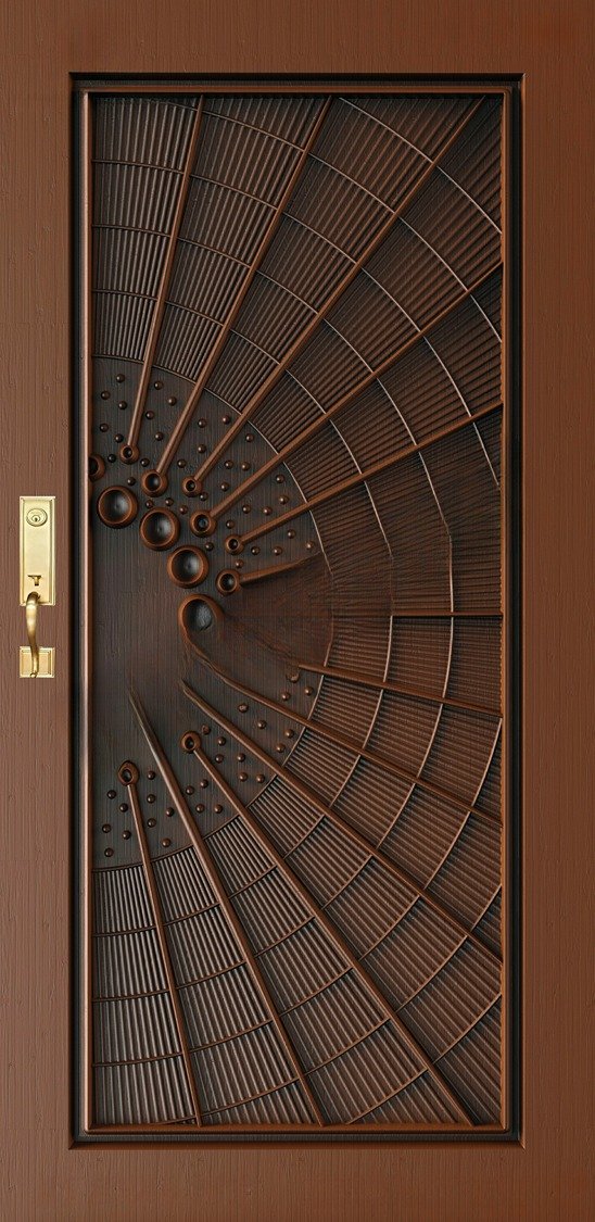 Doors - SKY-58 Modern Geometric Radial Carved Wooden Entry Door 3D Model